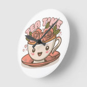 Tea Time Rose Tea Kawaii Runde Wanduhr (Winkel)