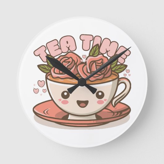 Tea Time Rose Tea Kawaii Runde Wanduhr (Vorderseite)