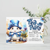 Tea Time Schwanzes Blue Bunny Baby Shower Einladung (Stehend Vorderseite)