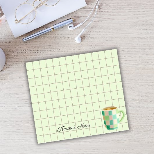 Tea Time Tea Cup - Personalized Grid Sticky Notes Post-it Klebezettel