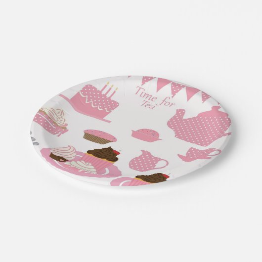 Tea Time Tea Cups Pappteller (Schrägansicht)