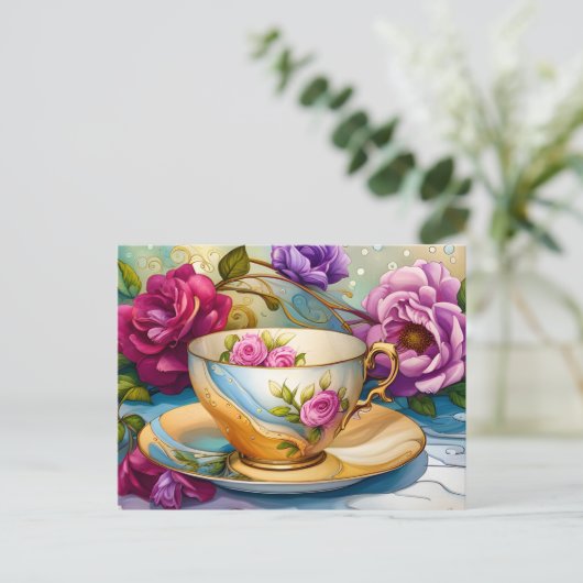 Tea Time - Tea Party Postkarte (Stehend Vorderseite)