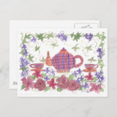 Tea Time Teapot und Blume Postkarte (Vorne/Hinten)