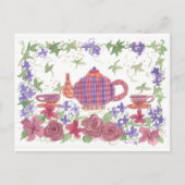 Tea Time Teapot und Blume Postkarte (Vorderseite)
