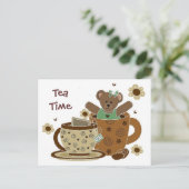 Tea Time Teddy Bear Postkarte (Stehend Vorderseite)