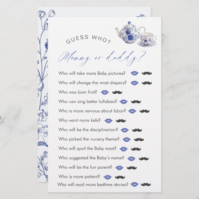 Tea Time Toile Kinderdusche "Guess Who" Spiel (Vorne/Hinten)