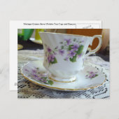 Tea Time - Vintage Violets Tea Cup Postkarte (Vorne/Hinten)