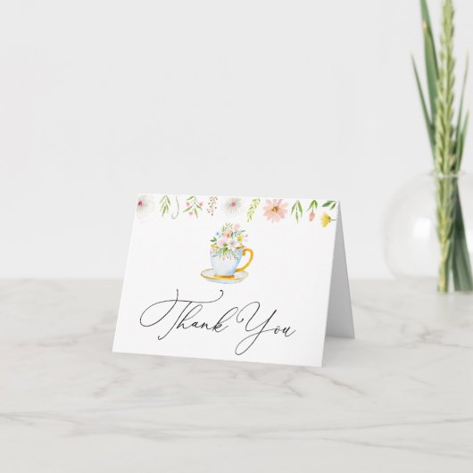 Tea Time Whimsical Wildblume Danke Note Card (Vorderseite)