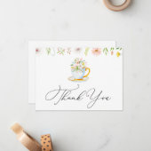Tea Time Whimsical Wildblume Danke Note Card Mitteilungskarte (Vorderseite/Rückseite Beispiel)