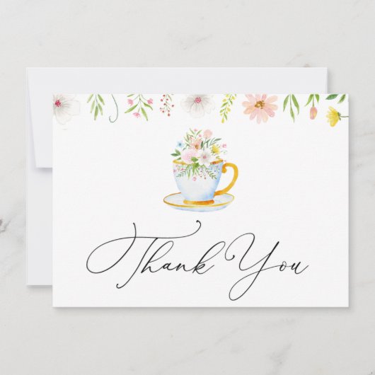 Tea Time Whimsical Wildblume Danke Note Card Mitteilungskarte (Vorderseite)