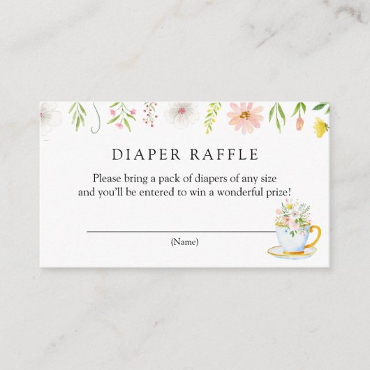 Tea Time Whimsical Wildblume Diaper Raffle Begleitkarte (Vorderseite)