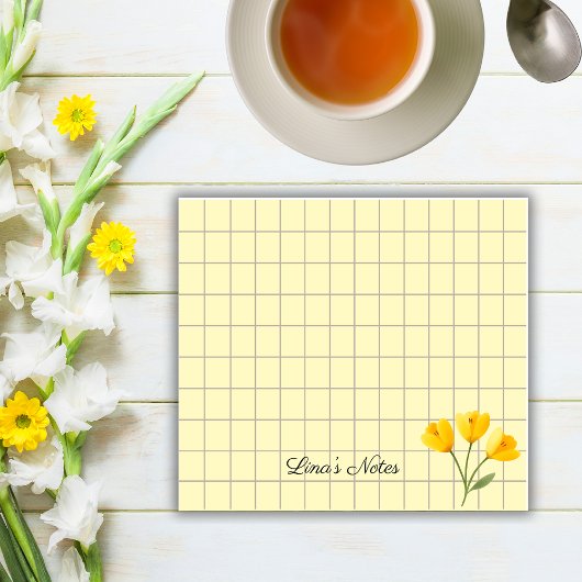 Tea Time Yellow Flower - Personalized Grid Sticky Post-it Klebezettel