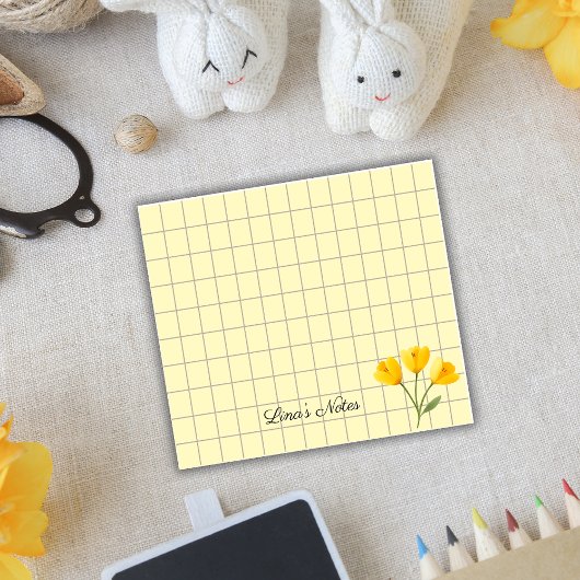 Tea Time Yellow Flower - Personalized Grid Sticky Post-it Klebezettel
