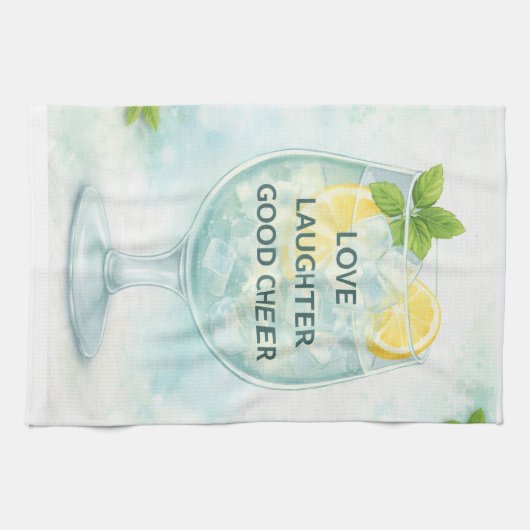 Tea Towel | Gin & Tonic Lemon Mint Kitchen Gift Geschirrtuch (Horizontal)