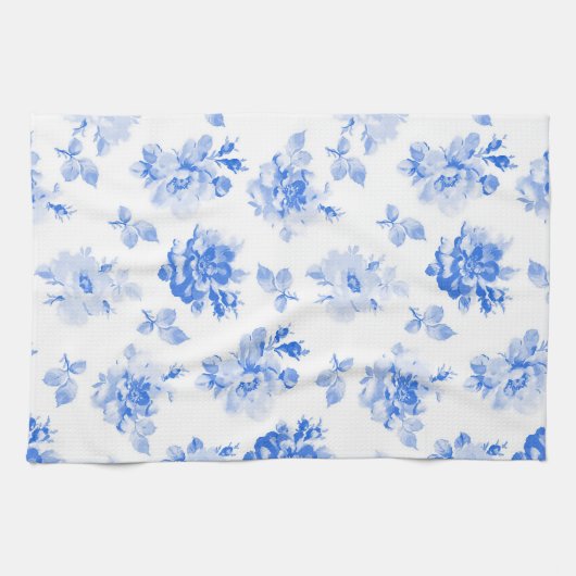 Tea Towel in delft blue roses Geschirrtuch (Horizontal)