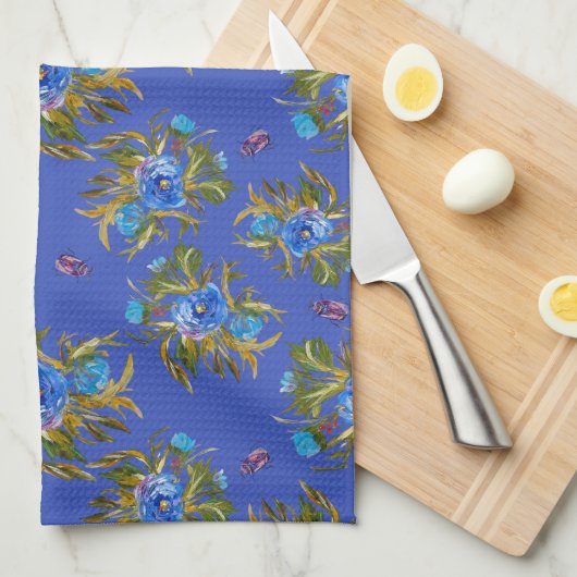 Tea Towel With Hand-Painted ink Florals Geschirrtuch (Viertel Falte)