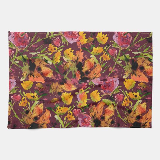 Tea Towel With Hand-Painted ink Florals Geschirrtuch (Horizontal)