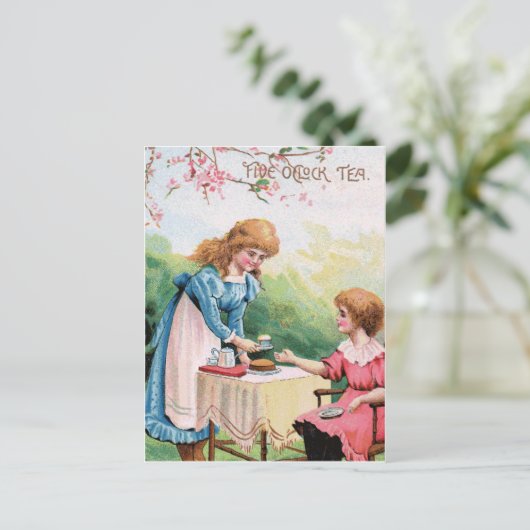 Tea um fünf Uhr Postkarte (Stehend Vorderseite)