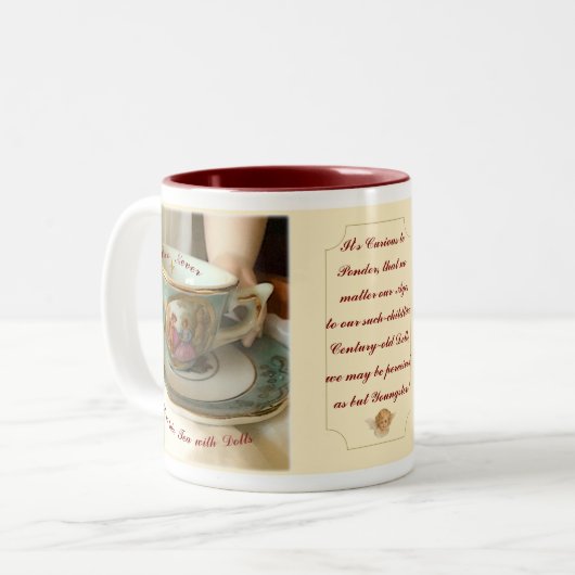 Tea with Dolls Ceramic Mug Zweifarbige Tasse (Vorderseite Links)