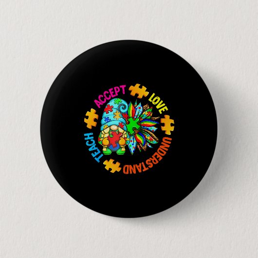 Teach accept understand love autism gnome sunflowe button (Vorderseite)