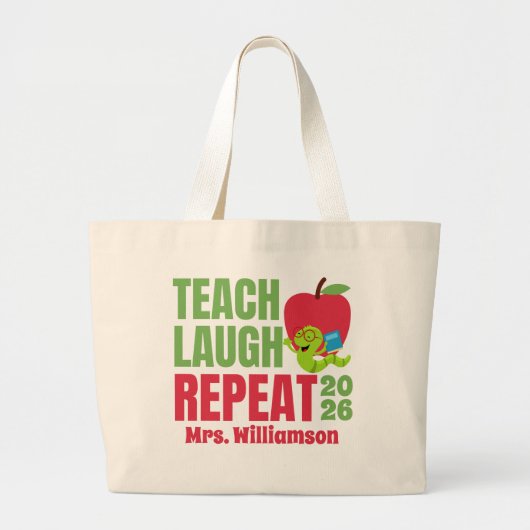 Teach, lachen, wiederholen Teacher Tote Tag Jumbo Stoffbeutel (Vorne)