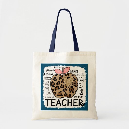 Teach Liebe Inspiriert Leopard Print Apple Teacher Tragetasche (Vorne)