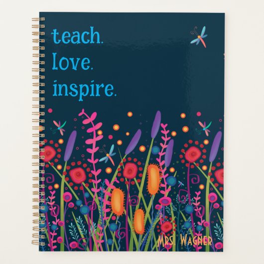 Teach-Liebe Inspirierte Navy-Floral-Dragonfly Planer (Vorderseite)