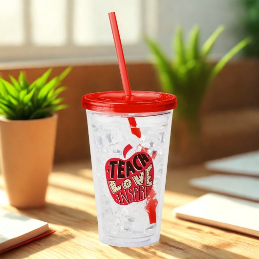 Teach Liebe Inspirierte Red Apple Teacher Acryltrinkbecher