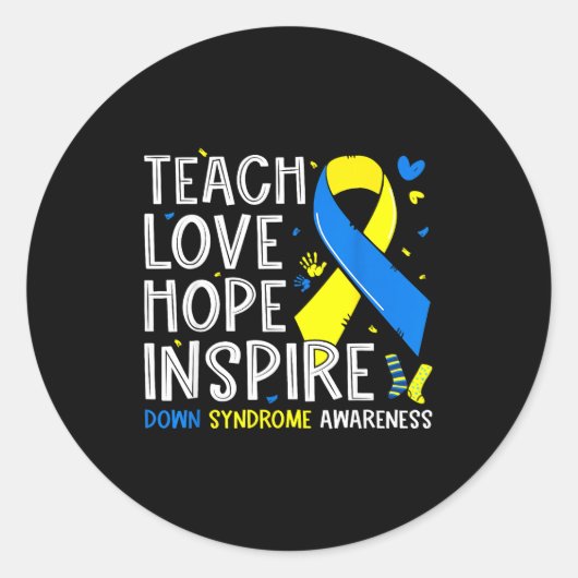 Teach love inspire down syndrome awareness boy gir runder aufkleber (Vorderseite)