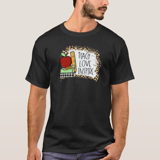 Teach Love Inspire Leopard Cheetah Print 100 Days T-Shirt (Vorderseite)