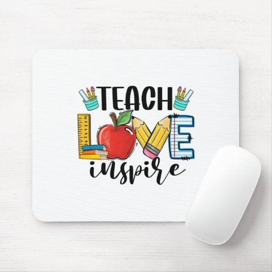 Teach Love Inspire Shirt Funny Ck To School Teache Mousepad (Mit Mouse)