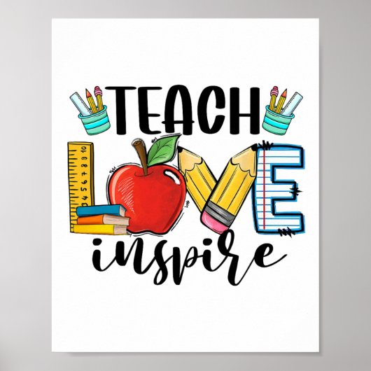 Teach Love Inspire Shirt Funny Ck To School Teache Poster (Vorne)