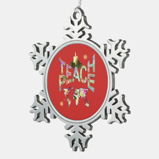 Teach-Peace-Dekoration Schneeflocken Zinn-Ornament (Rechts)