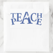 Teach Peace Single taucht blaue Textetiketten auf Rechteckiger Aufkleber (Tasche)