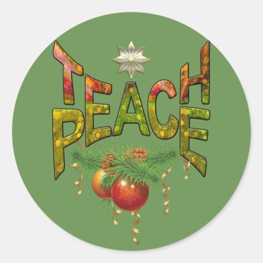 Teach-Peace-Weihnachtsgeschenk Runder Aufkleber (Vorderseite)