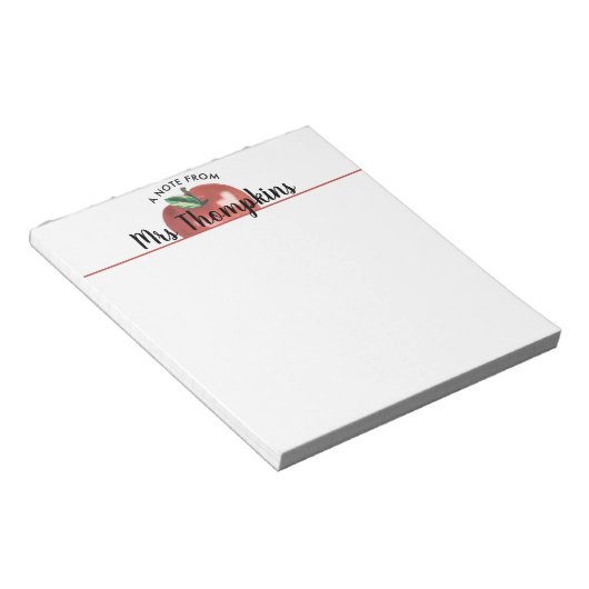 Teacher Apple Heart Red Script Name Notepad Notizblock (angewinkelt)