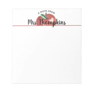 Teacher Apple Heart Red Script Name Notepad Notizblock