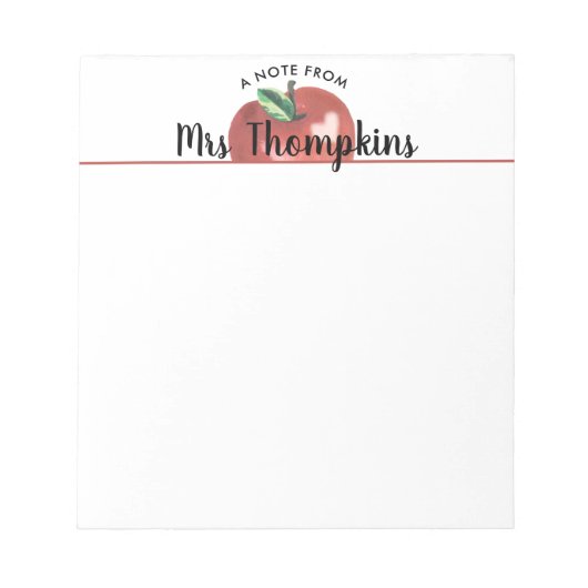 Teacher Apple Heart Red Script Name Notepad Notizblock (Vorderseite)