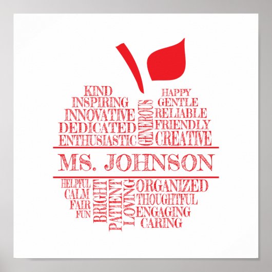 Teacher Apple Typography with Teacher's Name Poster (Vorne)