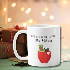 Teacher Appreciation Apple Bookworm Best teacher Kaffeetasse