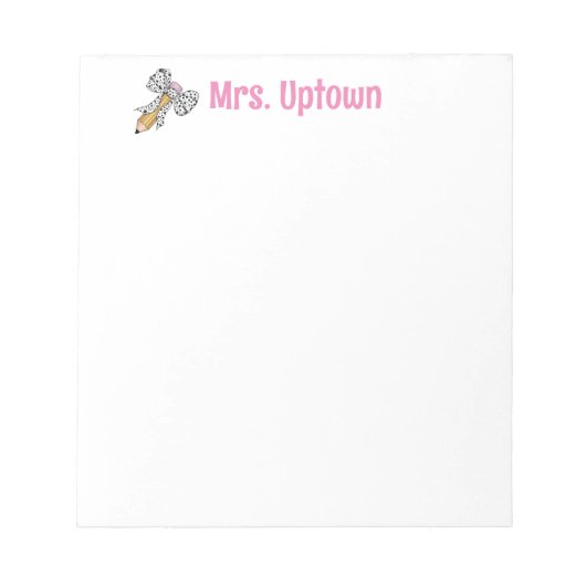 Teacher appreciation personalized pencil with bow notizblock (Vorderseite)