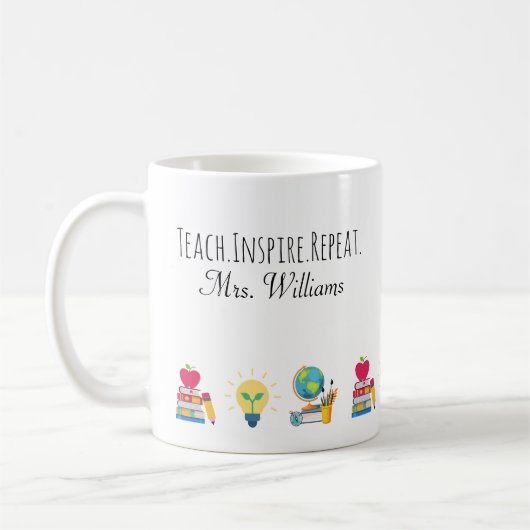 Teacher Appreciation Teach Inspire Repeat Custom Kaffeetasse (Links)