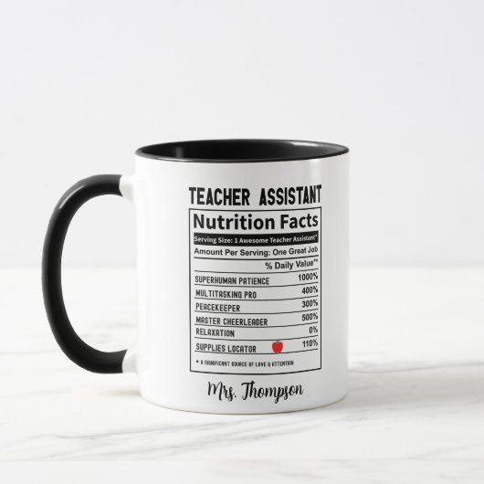 Teacher Assistant Nutrition Facts Personalized Fun Tasse (Links)