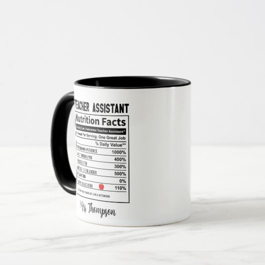 Teacher Assistant Nutrition Facts Personalized Fun Tasse (Vorderseite Links)