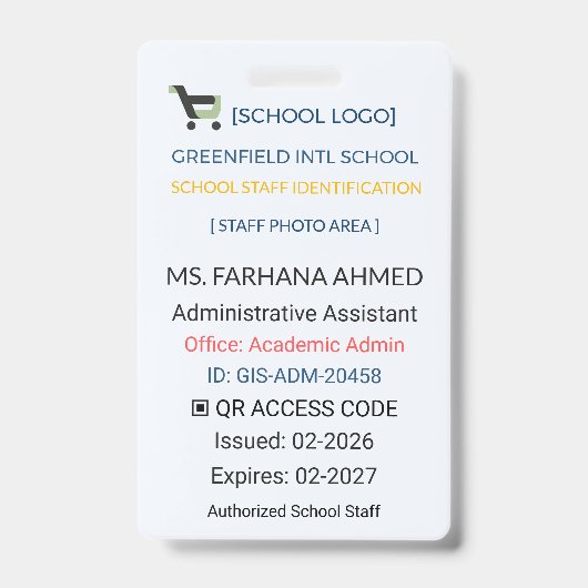 Teacher Badge | Assistant ID – School Staff Ausweis (Vorderseite)