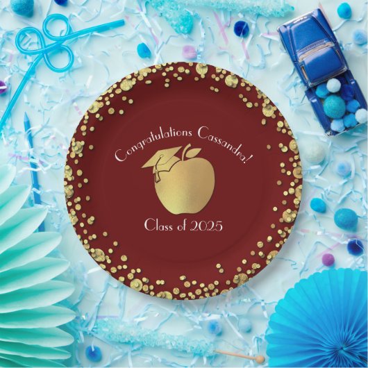 Teacher Bildung Abschluss Maroon Gold Pappteller (Party)