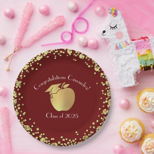 Teacher Bildung Abschluss Maroon Gold Pappteller (Party)