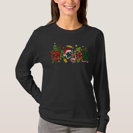 Teacher Christmas Books Santa Leopard Plaid Cakes  T-Shirt (Vorderseite)