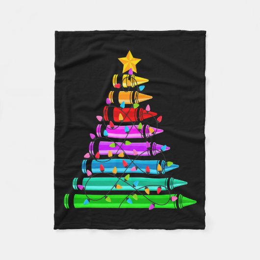 Teacher Christmas Crayon Tree Student Pajama Chris Fleecedecke (Vorderseite)