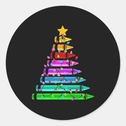 Teacher Christmas Crayon Tree Student Pajama Chris Runder Aufkleber (Vorderseite)